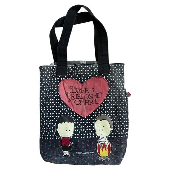 Angry Little Girls Love Is Friendship On Fire Tote Bag Leia Lee 2009 Kawaii Y2K - Picture 1 of 4